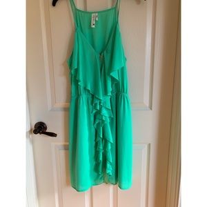 Pink Owl Ruffled Zipper-Front Green dress